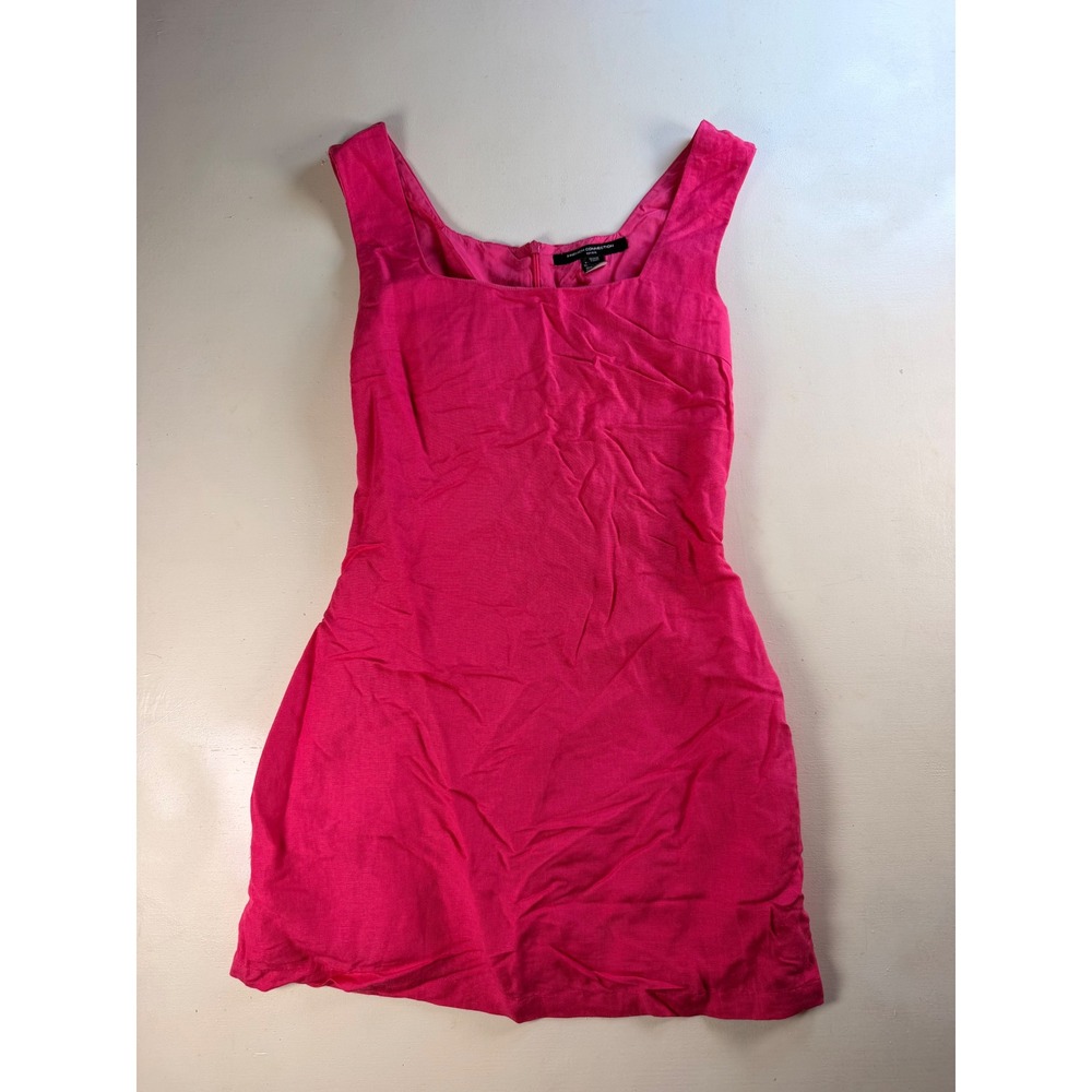 French Connection Mini Dress Womens 6 Hot Pink Excellent Linen Blend Square Neck